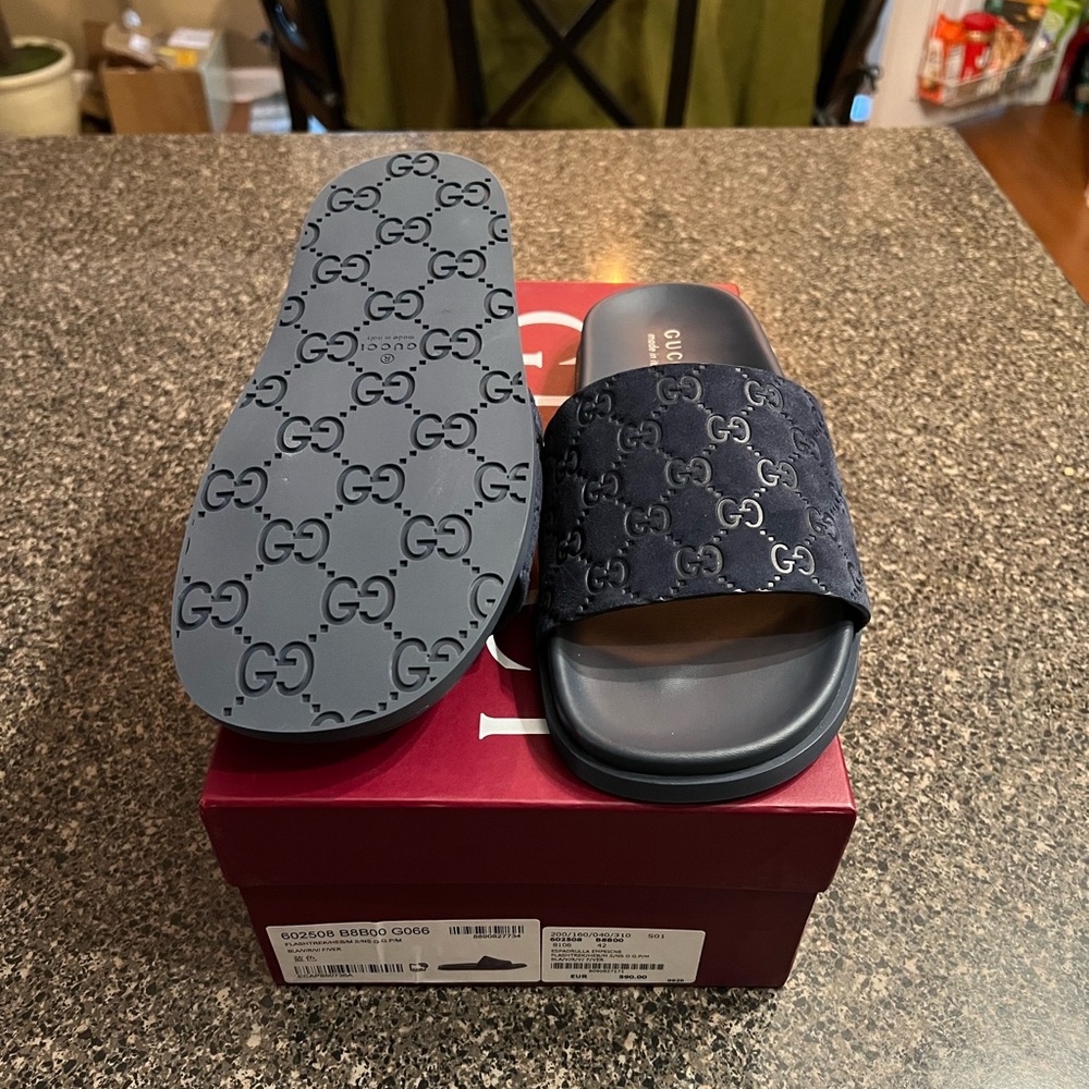 Gucci Blue midnight "GG" Monogram Slides Mens Size 9 - Picture 2 of 7